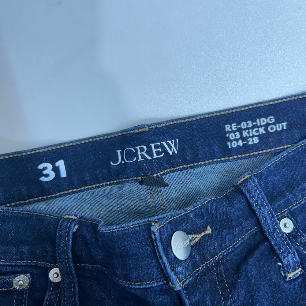 $148 J. Crew Mid Rise Kick Out Jean 31 Blue Dark Denim Raw Edge Cropped Ankle - Picture 6 of 7
